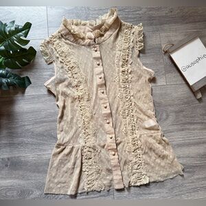 Xhilaration Y2K Romantic Victorian Style High Neck Ruffle Lace Sheer Top. Size L